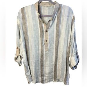 Mastro moda made in Italy 100% linen stripped popover tunic size medium